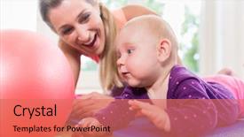  Presentation with mom baby - PPT theme featuring flood light - mom and her baby practicing background and a coral colored foreground