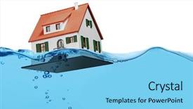  Presentation with flooding - PPT theme consisting of flood light - toy house sinking underwater background and a light blue colored foreground