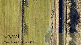 Presentation with country photo - Slide set consisting of flood light - winter country road fields aerial background and a gold colored foreground