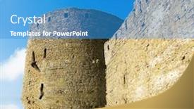  Presentation with water - Cool new PPT theme with flooded-fortress-on-background-sky backdrop and a teal colored foreground