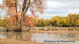  Presentation with fall colors - Presentation design having flooded missouri river at brownville nebraska in fall colors scenery background and a coral colored foreground