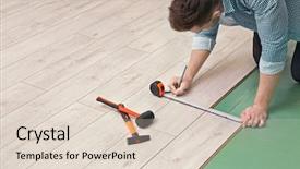  Presentation with flooring - Presentation theme with floor - man installing new wooden laminate background and a lemonade colored foreground
