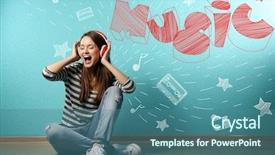  Presentation with blue music - Amazing PPT layouts having floor and listening to music backdrop and a ocean colored foreground