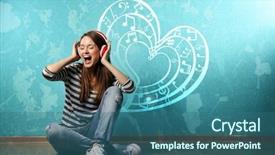  Presentation with listening woman - PPT layouts with floor and listening to music background and a ocean colored foreground