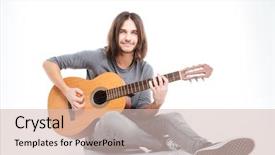  Presentation with gold man smile - PPT theme featuring floor and playing guitar background and a soft green colored foreground