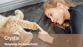  Presentation with children little child girl plays - Theme having bobcat - girl lies on floor background and a coral colored foreground