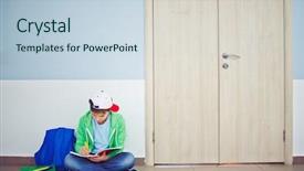  Presentation with writing notes - Slides consisting of floor by classroom door background and a  colored foreground