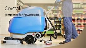  Presentation with machine shop - PPT theme featuring floor care and cleaning services background and a soft green colored foreground