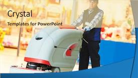  Presentation with machine shop floor - Amazing PPT theme having floor care and cleaning services backdrop and a blonde colored foreground