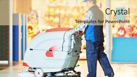  Presentation with machine shop floor - Colorful presentation enhanced with floor care and cleaning services backdrop and a blonde colored foreground