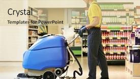  Presentation with machine shop - Amazing presentation design having floor care and cleaning services backdrop and a lemonade colored foreground