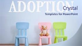  Presentation with children adoption - Beautiful PPT theme featuring orphan house family closeup - adoption concept children chairs backdrop and a sky blue colored foreground