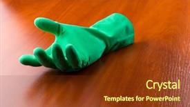  Presentation with green watercolorvbackground - Presentation with sanitation safety - green cleaning glove background and a tawny brown colored foreground