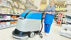  Presentation with machine shop floor - PPT theme featuring floor cleaning services with washing background and a lemonade colored foreground