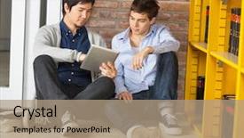  Presentation with digital library - Audience pleasing theme consisting of floor in college library backdrop and a coral colored foreground