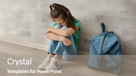  Presentation with school bullying - Presentation design enhanced with floor indoors bullying in school background and a gray colored foreground