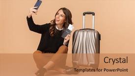  Presentation with ticket - Slide deck featuring floor isolated over beige background and a coral colored foreground