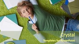  Presentation with thinking - Beautiful presentation theme featuring floor looking aside pen backdrop and a tawny brown colored foreground