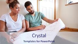  Presentation with floor plan - Presentation design consisting of floor looking at plan background and a sky blue colored foreground