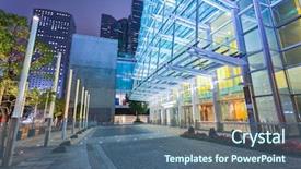  Presentation with modern building - Cool new slide set with floor near modern building facade backdrop and a ocean colored foreground