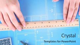  Presentation with architectural - Beautiful slide deck featuring floor plan - architectural project with female hands backdrop and a light blue colored foreground