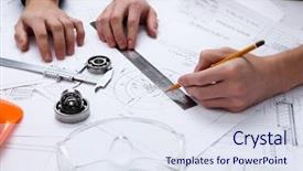  Presentation with construction tools - PPT theme featuring floor plan - construction drafts and tools background and a sky blue colored foreground