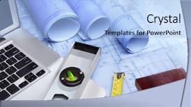  Presentation with structure design - Cool new presentation theme with floor plan - laptop over blueprint backdrop and a light blue colored foreground