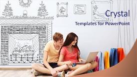  Presentation with christmas new year frame banner - PPT layouts with floor plan - young couple using laptop background and a sky blue colored foreground