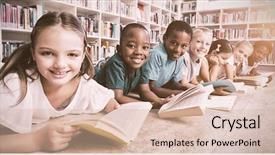  Presentation with kids reading book - Slide set having floor reading book in library background and a lemonade colored foreground