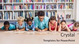  Presentation with kids reading book - Cool new theme with floor reading book in library backdrop and a lemonade colored foreground