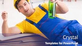  Presentation with drinking alcohol - Cool new PPT layouts with floor-repairman-drinking-alcohol-during backdrop and a ocean colored foreground