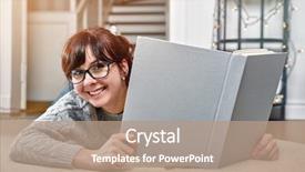  Presentation with book glasses - Audience pleasing PPT theme consisting of floor student in glasses backdrop and a coral colored foreground