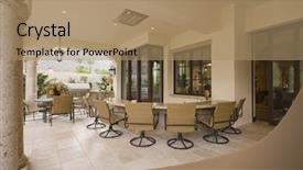  Presentation with area - Presentation design having floor tile - swivel armchairs at bar area background and a coral colored foreground