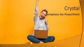  Presentation with cheerful - PPT layouts enhanced with floor with a laptop computer background and a yellow colored foreground