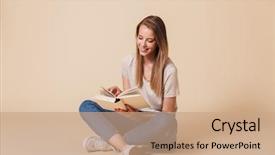  Presentation with beige book - PPT layouts with floor with legs cross background and a coral colored foreground