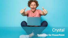  Presentation with joyful - Audience pleasing slides consisting of floor with legs cross backdrop and a teal colored foreground