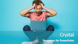  Presentation with curly hair - Slide deck consisting of floor with legs cross background and a teal colored foreground