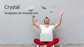  Presentation with raining money falling - PPT layouts consisting of floor with rain of money background and a light gray colored foreground