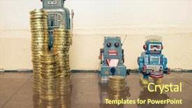  Presentation with robots - Amazing PPT theme having floor with reflection concept inequality backdrop and a violet colored foreground