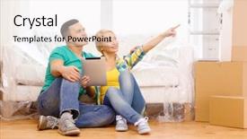  Presentation with new technology - Colorful presentation theme enhanced with floor with tablet pc computer backdrop and a white colored foreground