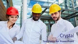  Presentation with team planning - Cool new slides with floorplan - architects team in a construction backdrop and a sky blue colored foreground