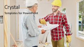  Presentation with site planning - Slides having floorplan - craftsmen renovating and planning new background and a lemonade colored foreground