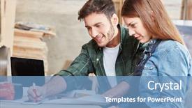  Presentation with apprenticeship - Audience pleasing PPT layouts consisting of floorplan - man teaching woman during carpenter backdrop and a teal colored foreground