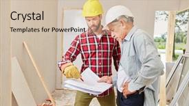  Presentation with building construction - PPT layouts with floorplan - senior craftsman as chief planning background and a soft green colored foreground