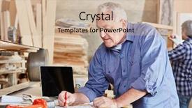  Presentation with campaign plan - Audience pleasing theme consisting of floorplan - senior craftsman drawing a plan backdrop and a soft green colored foreground