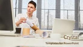  Presentation with vibration work place - PPT theme featuring floorplan - student working in architect start-up background and a  colored foreground