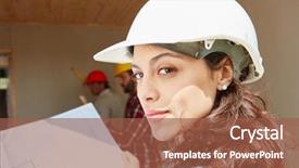  Presentation with building construction - PPT layouts enhanced with floorplan - woman as young architect wearing background and a red colored foreground