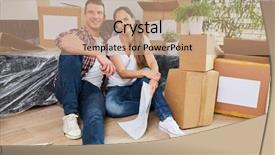  Presentation with young athletes box jumping - PPT layouts enhanced with floorplan - young couple between moving boxes background and a  colored foreground