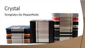  Presentation with tan book stack stacks of books - Amazing presentation theme having floppy discs in stacks isolated backdrop and a  colored foreground