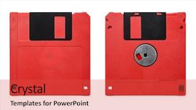  Presentation with computer storage - Colorful presentation design enhanced with floppy disk magnetic computer data backdrop and a red colored foreground